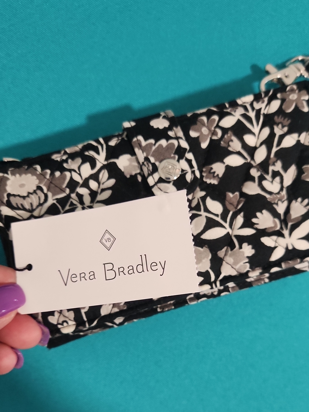 Vera Bradley Black Floral Quilted Wristlet Wallet - Picture 2 of 3